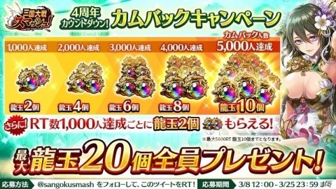 「三国大戦スマッシュ！」ログインボーナスなど最大100個の龍玉が貰える4周年記念イベントが開催！の画像8