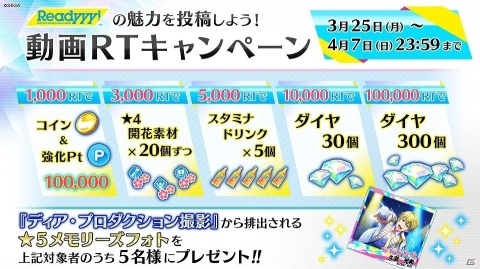 「Readyyy!」ダイヤが最大300個もらえる動画RTキャンペーンが開催！Just 4Uの新曲が解禁される生放送もの画像1