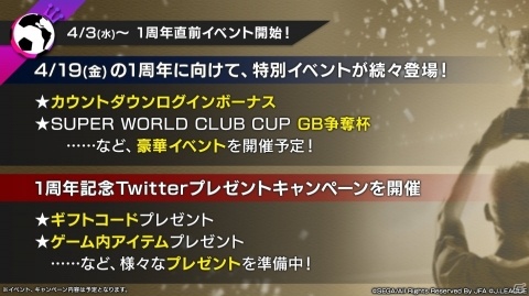 「プロサッカークラブをつくろう!ロード・トゥ・ワールド」4月3日より1周年直前イベントが開始!の画像1