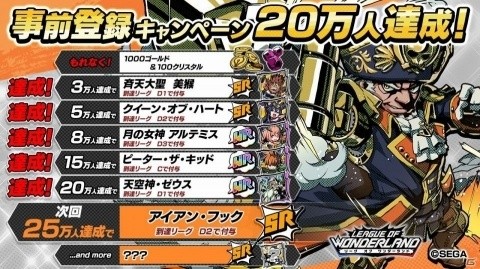 「リーグ・オブ・ワンダーランド」の事前登録者数が20万人突破！新たな報酬キャラクターが公開の画像1