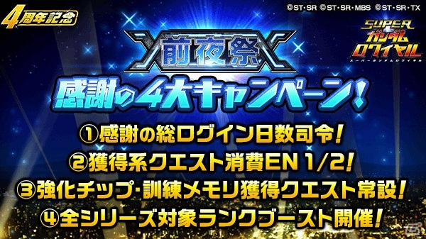 スーパーガンダムロワイヤル 過去の熱源祭限定機体をゲットしよう イベント 4周年前夜祭 が開催 ゲーム情報サイト Gamer