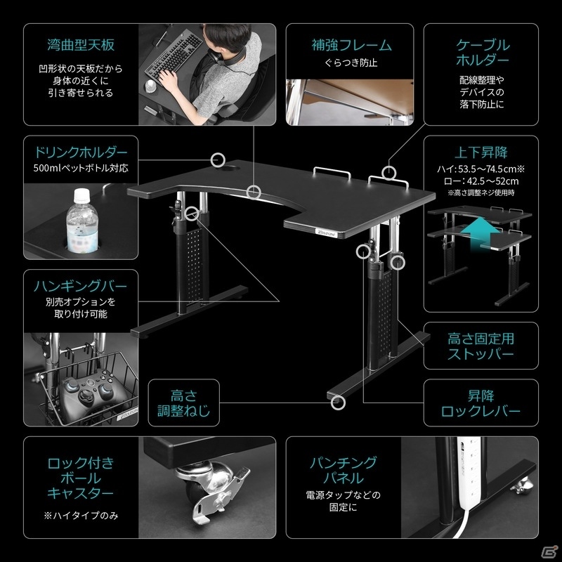 メインデスクと切り離して使えるデバイス専用テーブル「コックピットデスク BHD-800」が発売！の画像2