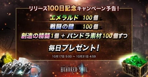 「ハンドレッドソウル」リリース100日記念！伝説戦闘装備ランダムボックスを含むログインボーナスなどが実施の画像4