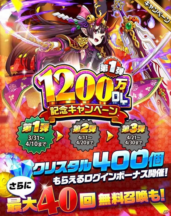 「エレメンタルストーリー」1,200万DLキャンペーンがスタート！クリスタル400個がもらえるログインボーナスなどを実施の画像1