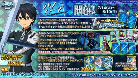 「SAO AC ディープ・エクスプローラー」今後開催予定の「女神衣装ピックアップガシャ」やイベント「クロス・イメージ」の情報が公開！の画像13