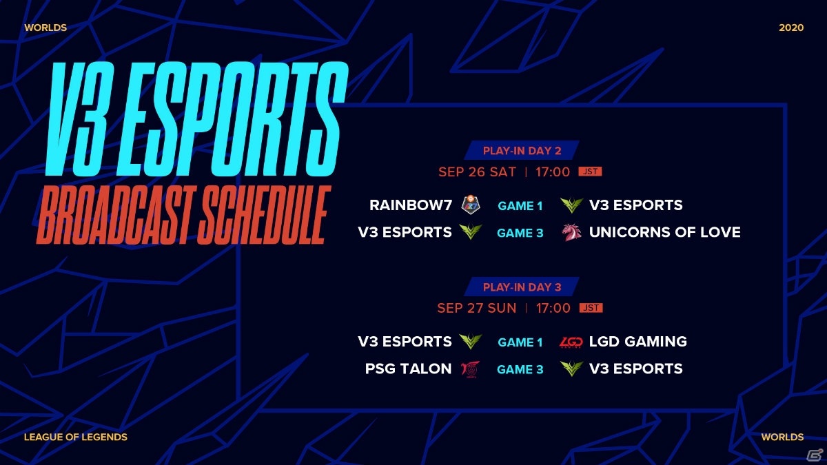 「2020 リーグ・オブ・レジェンド World Championship」が本日開幕!日本代表のV3 Esportsの試合は26日17時より開始