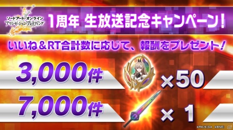「SAO アリシゼーション・ブレイディング」の1周年を記念した生放送とカウントダウンキャンペーンが実施！の画像2