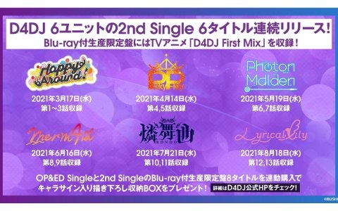 「D4DJ」からTVアニメのOP＆ED Singleと2nd Single 6タイトルが連続リリース決定！