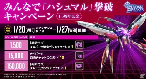 「ガンダムブレイカーモバイル」最大210連の無料ガシャや大型MA「ハシュマル」が登場！1.5周年記念キャンペーンが実施の画像4