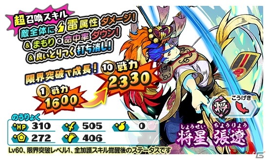 「妖怪三国志 国盗りウォーズ」新たな将星ランク軍魔神「将星張遼」が登場する「3周年記念軍魔神ガシャ」が配信！の画像2