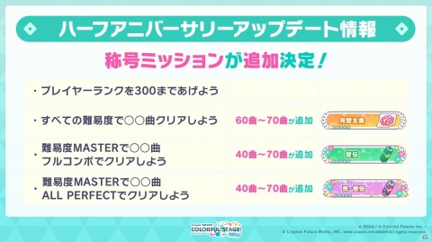 「プロジェクトセカイ もうすぐハーフアニバーサリー生放送」でチャレンジスタンプの追加やプレイヤーランクの上限解放などが発表！の画像3