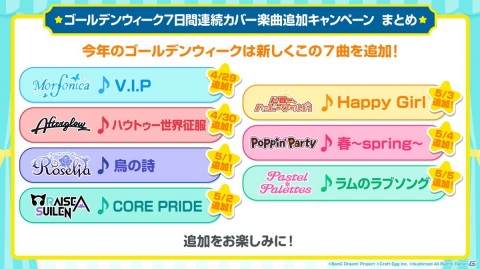 「バンドリ！ ガールズバンドパーティ！」にて7日間連続カバー楽曲追加キャンペーンが4月29日より開催！の画像1