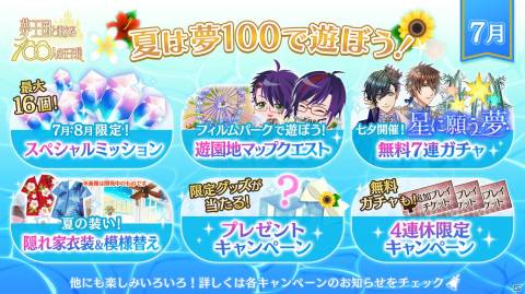 「夢王国と眠れる100人の王子様」無料ガチャやオリジナルグッズプレゼントなど「夏は『夢100』で遊ぼう！」キャンペーンの内容を紹介！の画像2