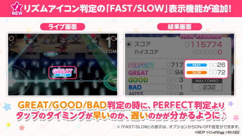 「バンドリ！ ガールズバンドパーティ！」リズムアイコン判定の「FAST/SLOW」表示機能が追加！の画像1