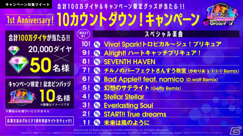 「D4DJ Groovy Mix」に「Alright! ハートキャッチプリキュア！」が原曲で追加！合計100万ダイヤが当たる記念キャンペーンも開催中の画像3