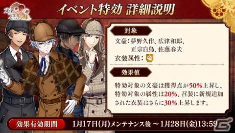 「文豪とアルケミスト」に織田作之助の「覚醒ノ指環」が追加！佐藤春夫の探偵衣装などが報酬の調査任務「安楽椅子探偵会」が開催中の画像3