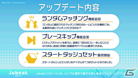 iOS/Android「jubeat」ランダムマッチングやプレイスキップ機能が実装！お得なスタートダッシュセットも登場の画像1