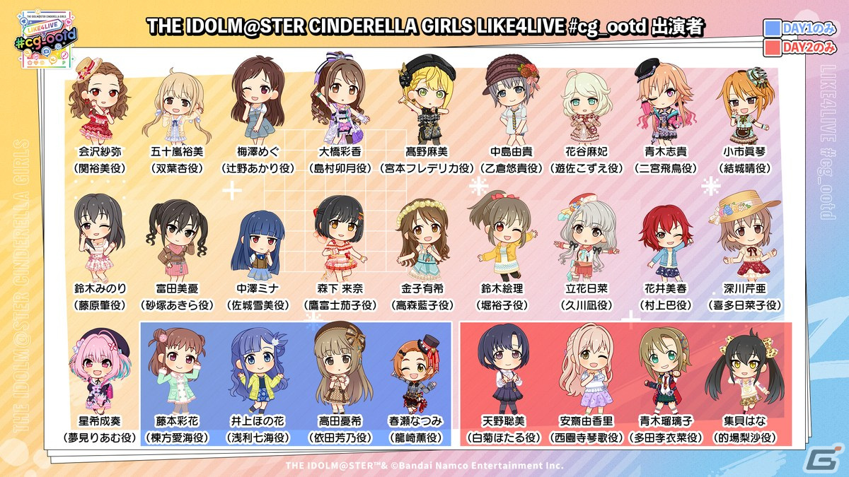 THE IDOLM@STER CINDERELLA GIRLS LIKE4LIVE #cg_ootd」9月3日・4日に