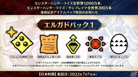 「モンスターハンターライズ：サンブレイク」の世界累計販売数が300万本を突破！7月14日より「エルガドパック3」が配信の画像2