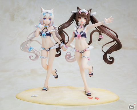 「ネコぱら」よりショコラ/バニラ メイド水着ver.フィギュアが登場！2体セットでは特製台座と手つなぎパーツが付属の画像1