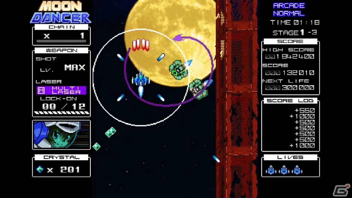 避けるよりも素早く敵を倒していくゲーム性が特徴の縦スクロールSTG「ムーンダンサー」がSwitch向けに配信開始！の画像2