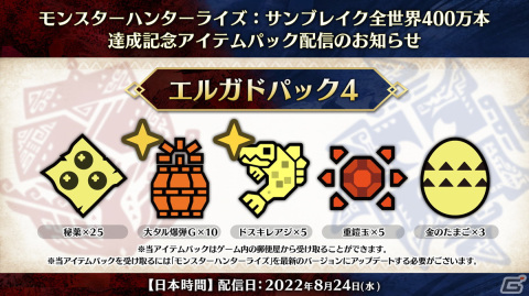 「モンスターハンターライズ：サンブレイク」の全世界累計販売数が400万本を突破！「ライズ」も全世界累計1,100万本にの画像2