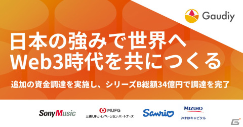 Gaudiyがソニー・ミュージックエンタテインメント、サンリオなどを引受先とする9億円の第三者割当増資を実施―シリーズB総額34億円で調達を完了の画像1