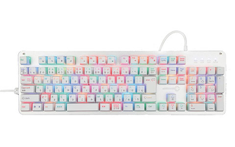 Cyberplugs NASRシリーズの白いゲーミングキーボードに静音仕様の「赤軸」モデルが登場―フルサイズ108キーで幅広い用途に
