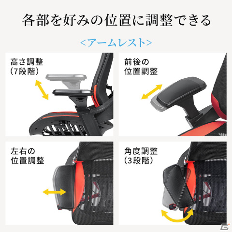 サンワサプライから長時間快適なオールメッシュのゲーミングチェアが発売！カラーは黒と赤の2種類の画像6