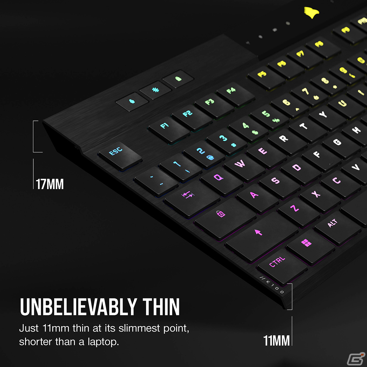 薄型メカニカルゲーミングキーボード「CORSAIR K100 AIR WIRELESS」が11月5日に発売―わずか11～17mmの極薄筐体の画像5