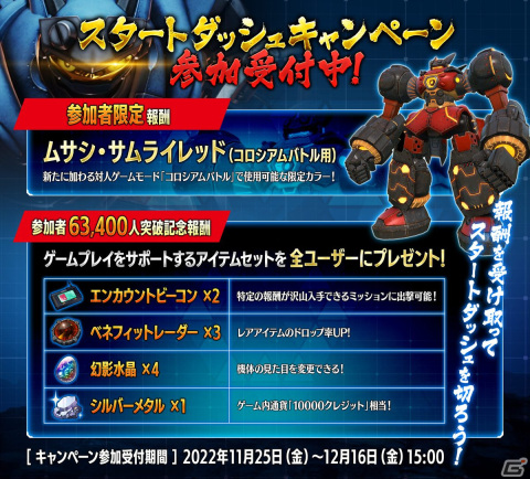 「メガトン級ムサシX」スタートダッシュキャンペーンが始動！参加者するとコロシアムバトル用「ムサシ・サムライレッド」がプレゼントの画像2