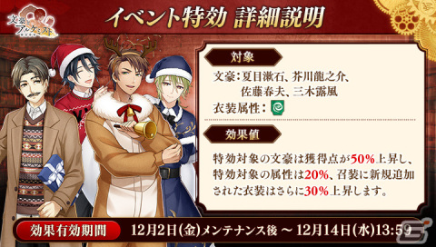 「文豪とアルケミスト」サンタ衣装の三木露風らが限定召装に登場！イベント「調査任務『文豪たちの文学語り 前編』」も開催の画像2