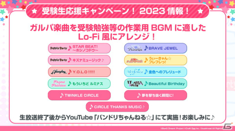 「バンドリ！ ガールズバンドパーティ！」の受験生応援キャンペーンとしてガルパ楽曲を受験勉強用にアレンジしたBGMの配信が開始！の画像2