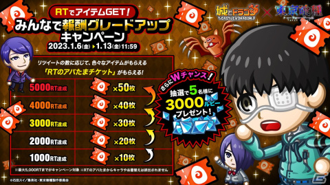 「城ドラ」と「東京喰種トーキョーグール」のコラボが1月13日に開催！RT数で報酬がグレードアップするキャンペーンも1月6日より開始の画像4