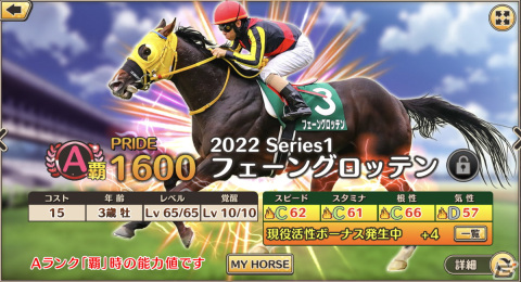 「競馬伝説PRIDE」に新システム「現役活性」が実装！レースで上位になるとステータスに活性ボーナスを付与の画像2