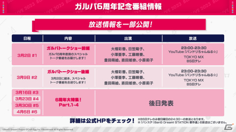 「ガルパ」6周年超大型アップデートを記念した特別番組の地上波放送が決定！「ガルパトークショー」には大橋彩香さんや日笠陽子さんらが出演の画像2