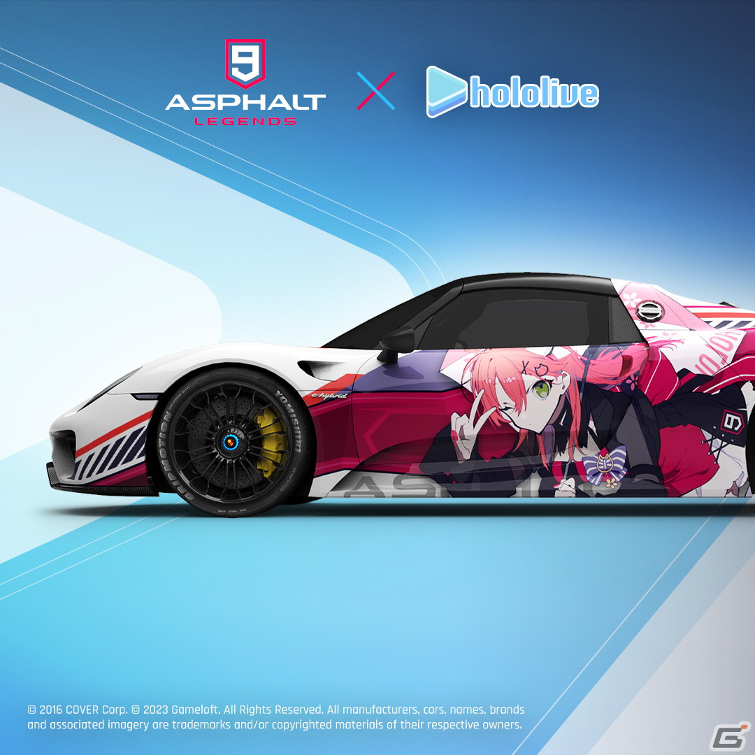 「アスファルト9：Legends」ホロライブ所属のさくらみこさん＆姫森ルーナさんとのコラボが開催！レースクイーン衣装の2人をデザインしたデカールもの画像2