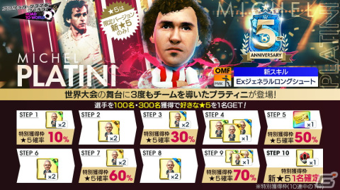 「サカつくRTW」プラティニやビジャなどのレジェンド選手が登場する「5th Anniversary LEGEND SCOUT」が開催！の画像2