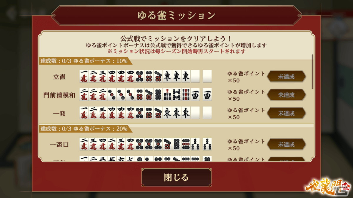 「雀龍門M」対局で得るポイントでゆるく遊べる新モード「ゆる雀」が実装！公式戦を通常と上級の2つの卓にする仕様変更もの画像5