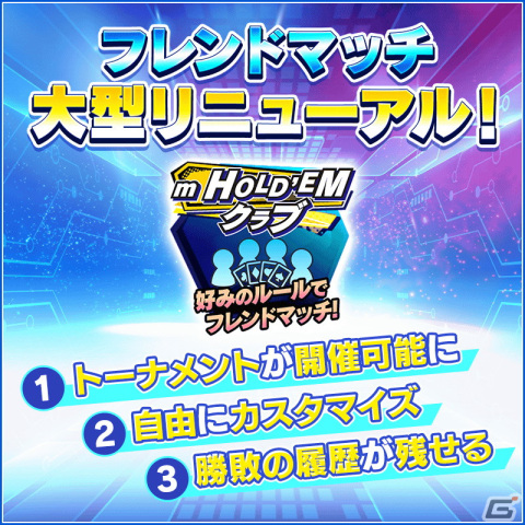 「m HOLD'EM」にMTTやS＆Gなどを好きなブラインドやストラクチャ―にカスタマイズして開催できる新機能「m HOLD'EMクラブ」が登場！の画像1