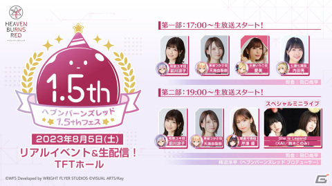 「ヘブンバーンズレッド1.5thフェス」が本日8月5日17時より生放送！前川涼子さん、愛美さんら声優陣が出演の画像1