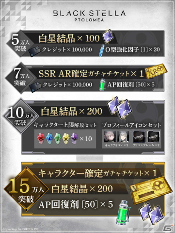 「BLACK STELLA PTOLOMEA」の事前登録受付が開始！目標達成でガチャ50回分のアイテムをもらえるキャンペーンもの画像2