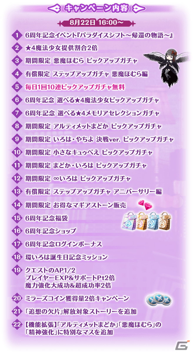 マギレコ」悪魔ほむらが登場する「6周年記念キャンペーン」が8月22日より開催！6周年記念イベント「パラダイスシフト～帰還の物語～」も | Gamer