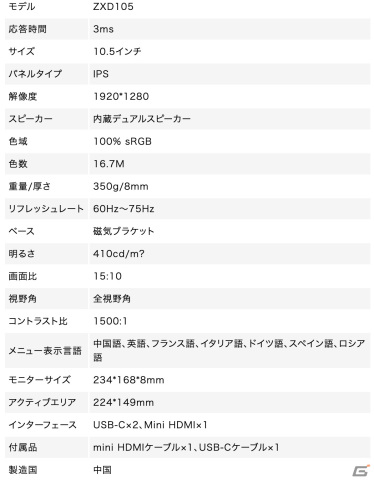10.5インチのHDR対応ポータブルモニター「GPlay-Moni」がGloture楽天ストアで販売中！PS5やSwitchなどのゲーム機と直接接続が可能の画像9
