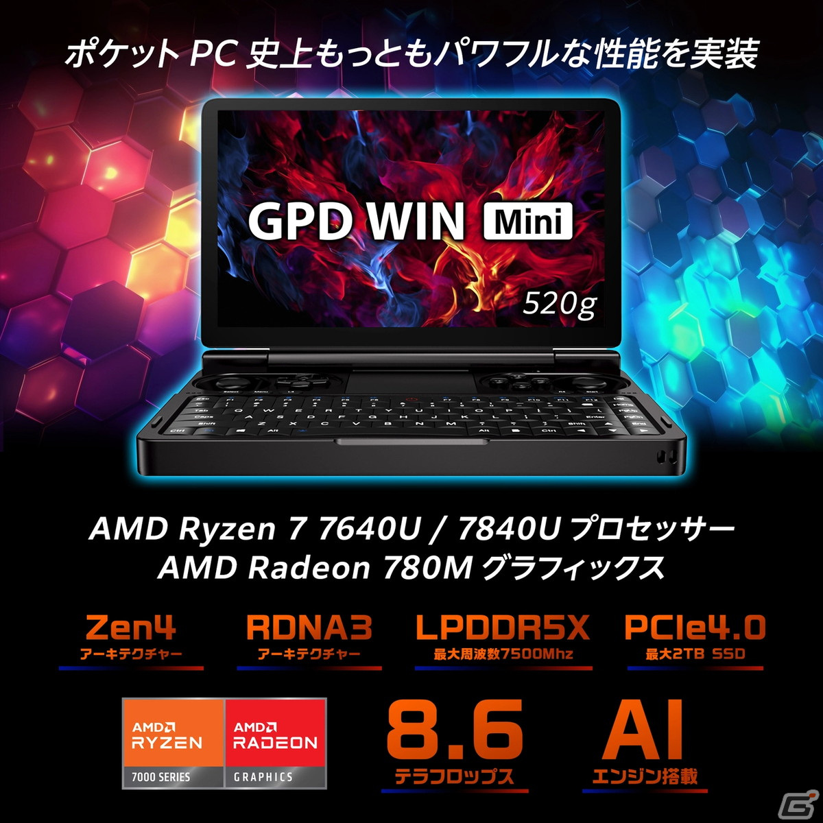 ポケットに入る”ポータブルゲーミングPC「GPD WIN Mini 国内正規版」が