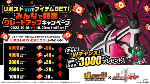 「城とドラゴン」×「仮面ライダーディケイド」の復刻コラボが10月20日に開催！リポストのアバたまチケットがもらえるSNSキャンペーンもの画像3