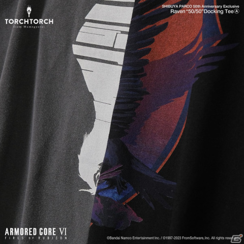「ARMORED CORE VI FIRES OF RUBICON」独立傭兵C4-621とレイヴンのエンブレムがドッキングしたコラボTシャツが11月17日に発売決定！の画像