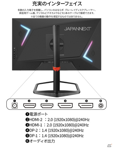 JAPANNEXT、240Hz対応の24.5型ゲーミングモニター「JN-i245G240FHDR-HP」をAmazon限定で発売の画像4