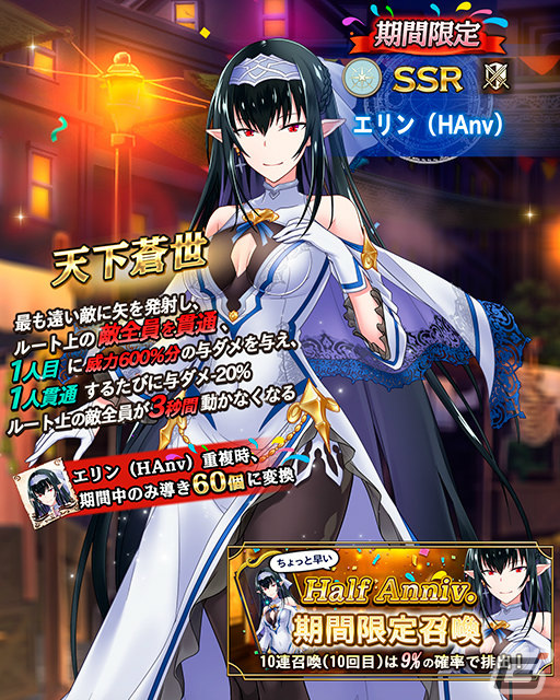「我が姫君に栄冠をクライマックス」新衣装のSSRエリン（HAnv）が期間限定召喚に登場！ハーフアニバーサリーイベントが実施の画像