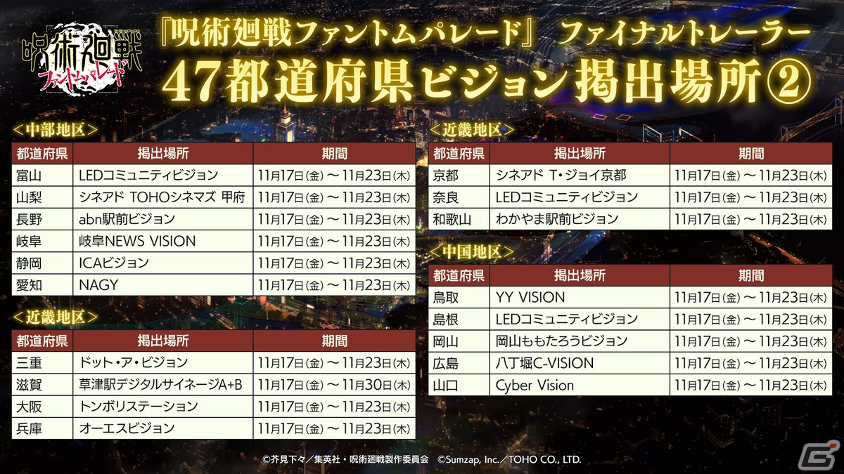 「呪術廻戦 ファントムパレード」ファイナルトレーラーが全国47都道府県のビジョンにて公開!の画像